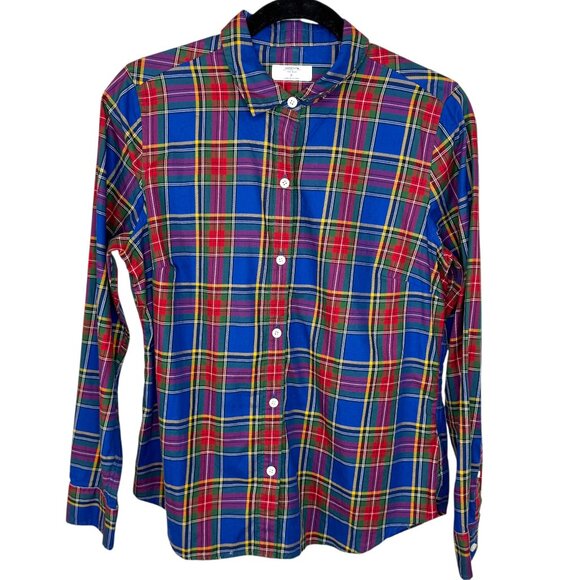 Untuckit for her Sadie blue with red & green plaid button down shirt Size 8 - Picture 1 of 11